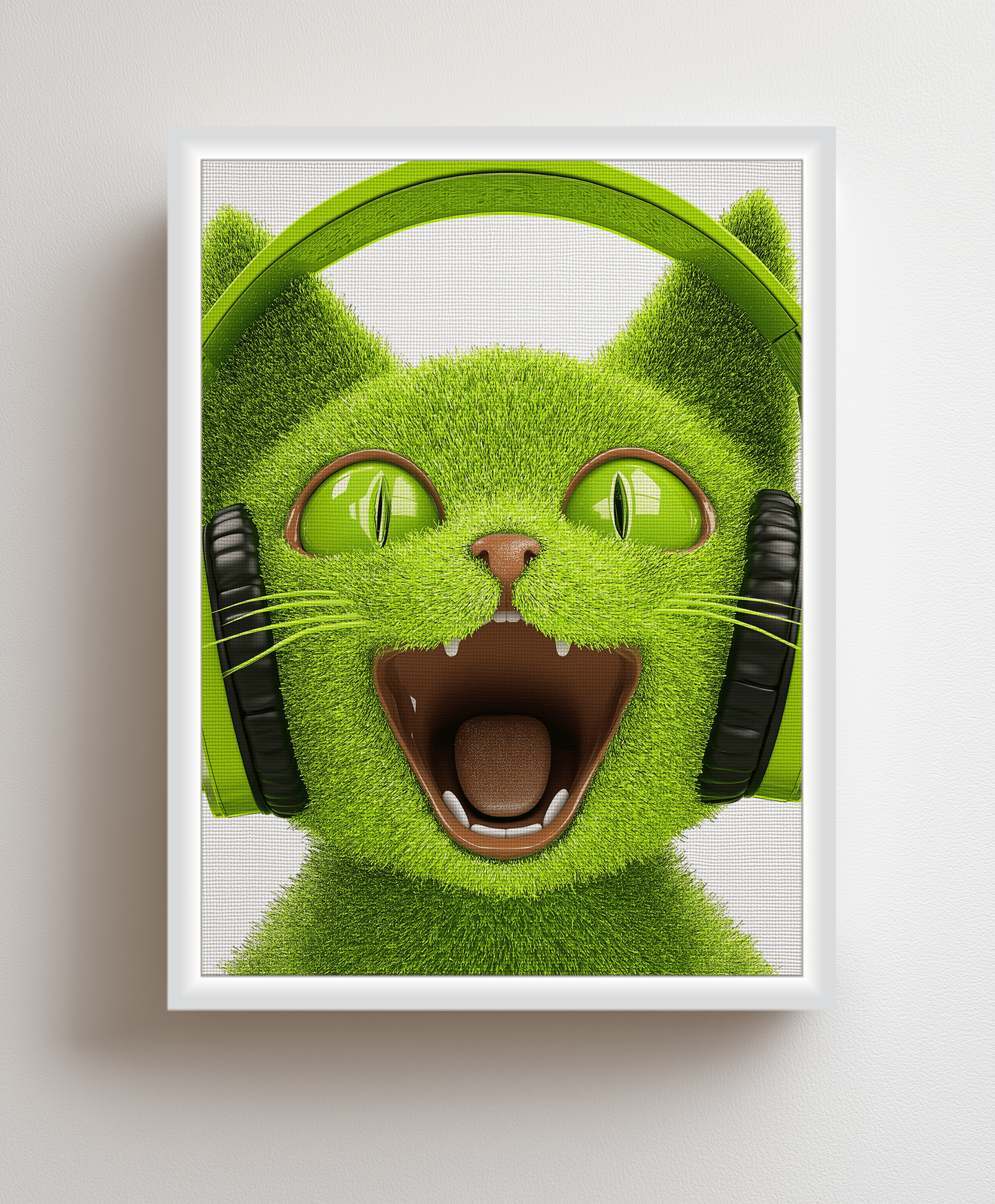 Canvas painting Green Cat with Headphones