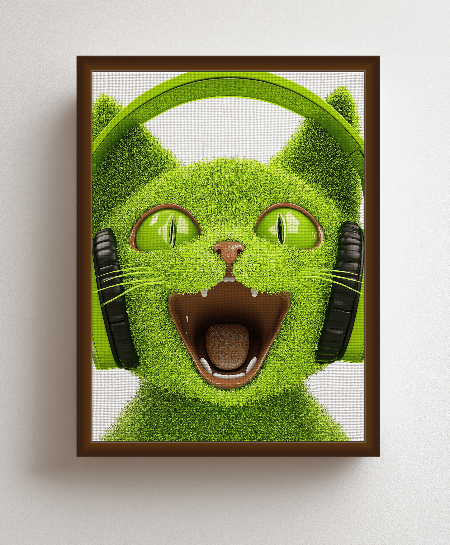 Canvas painting Green Cat with Headphones