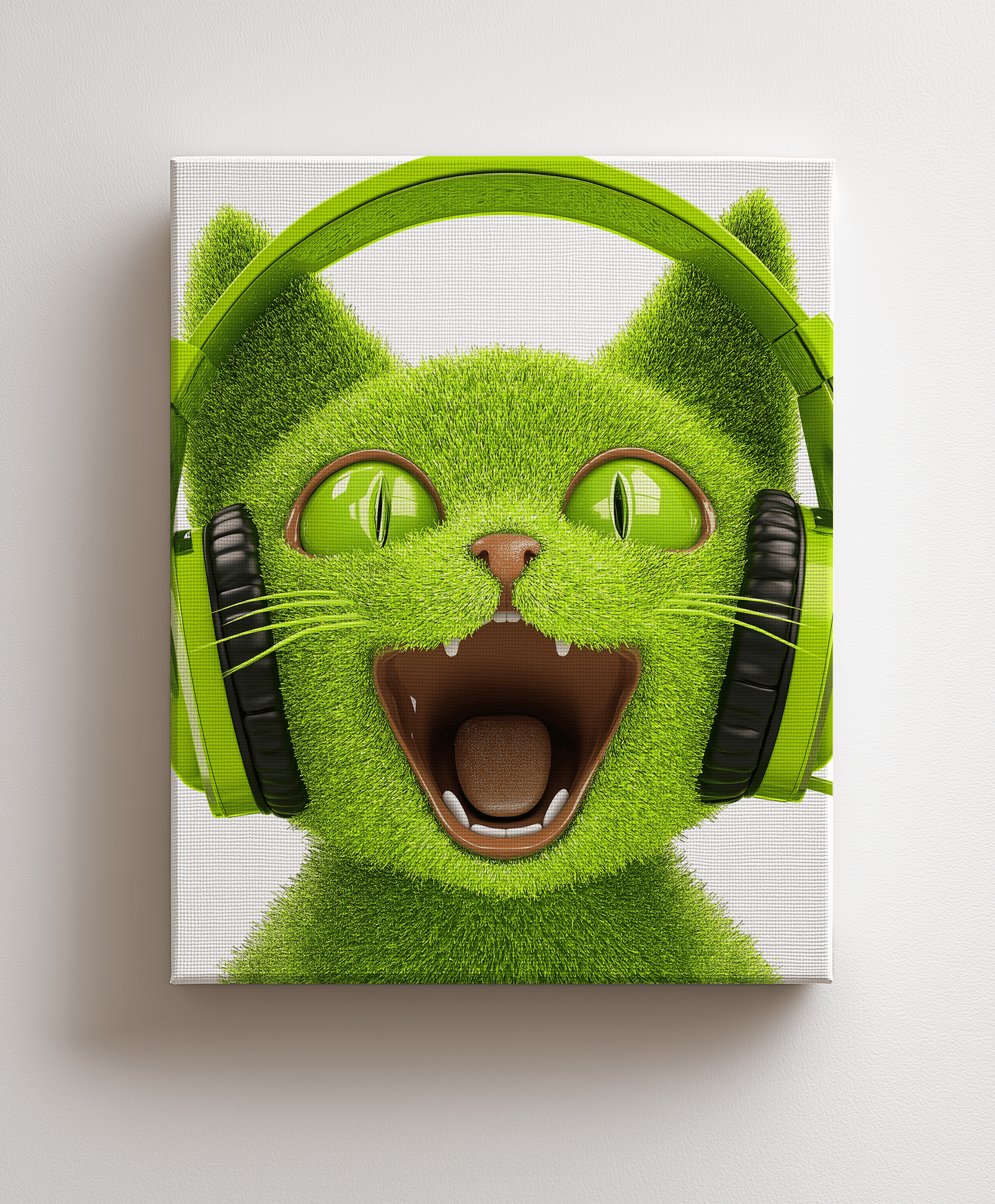 Canvas painting Green Cat with Headphones