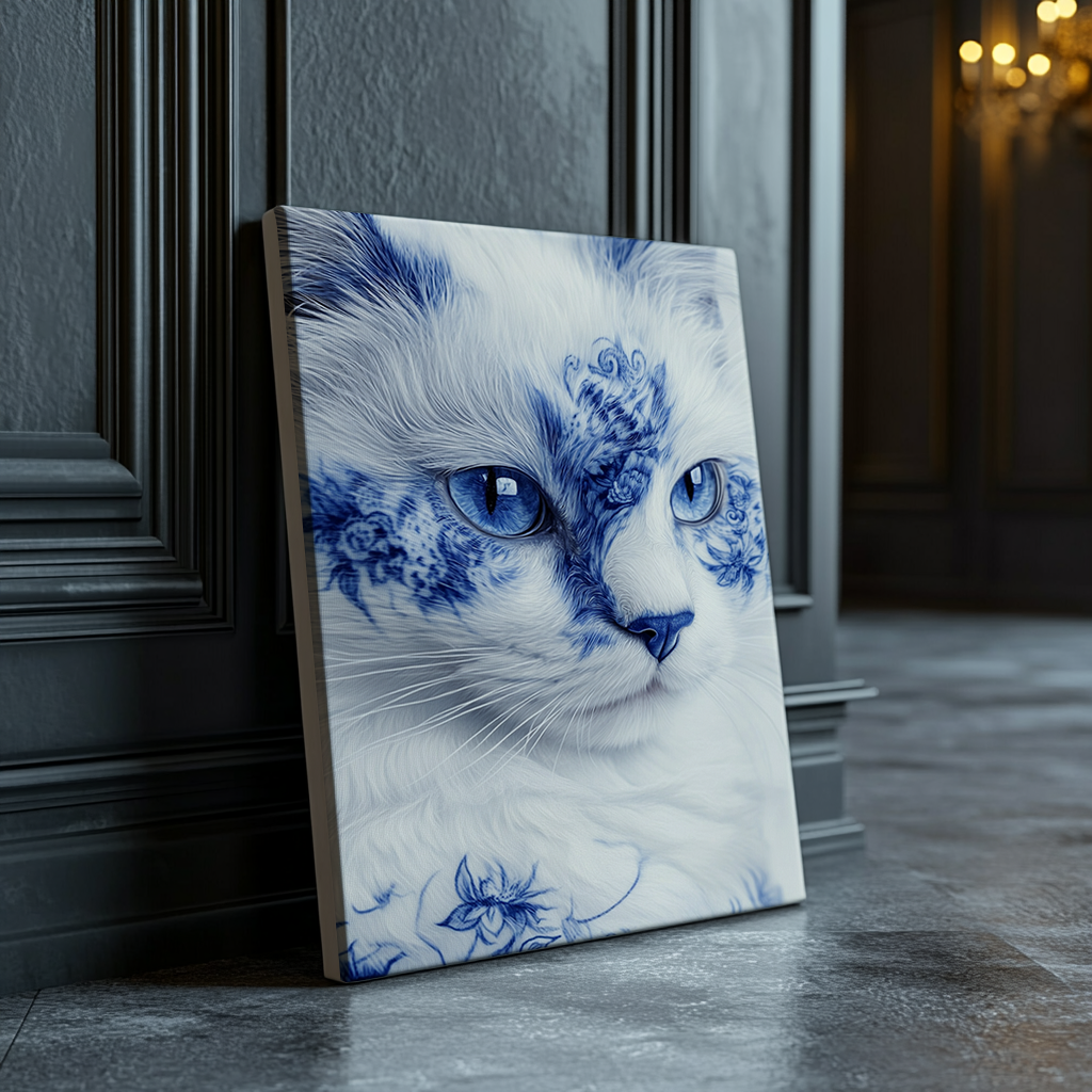 Blue cat canvas painting