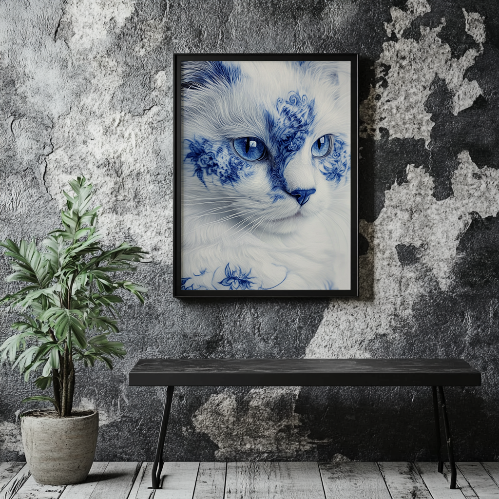 Blue cat canvas painting