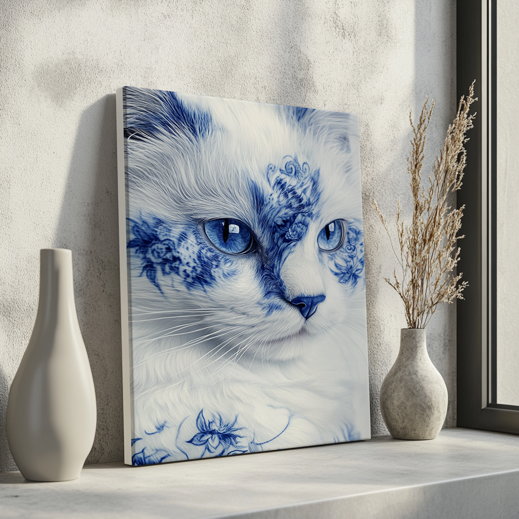 Blue cat canvas painting