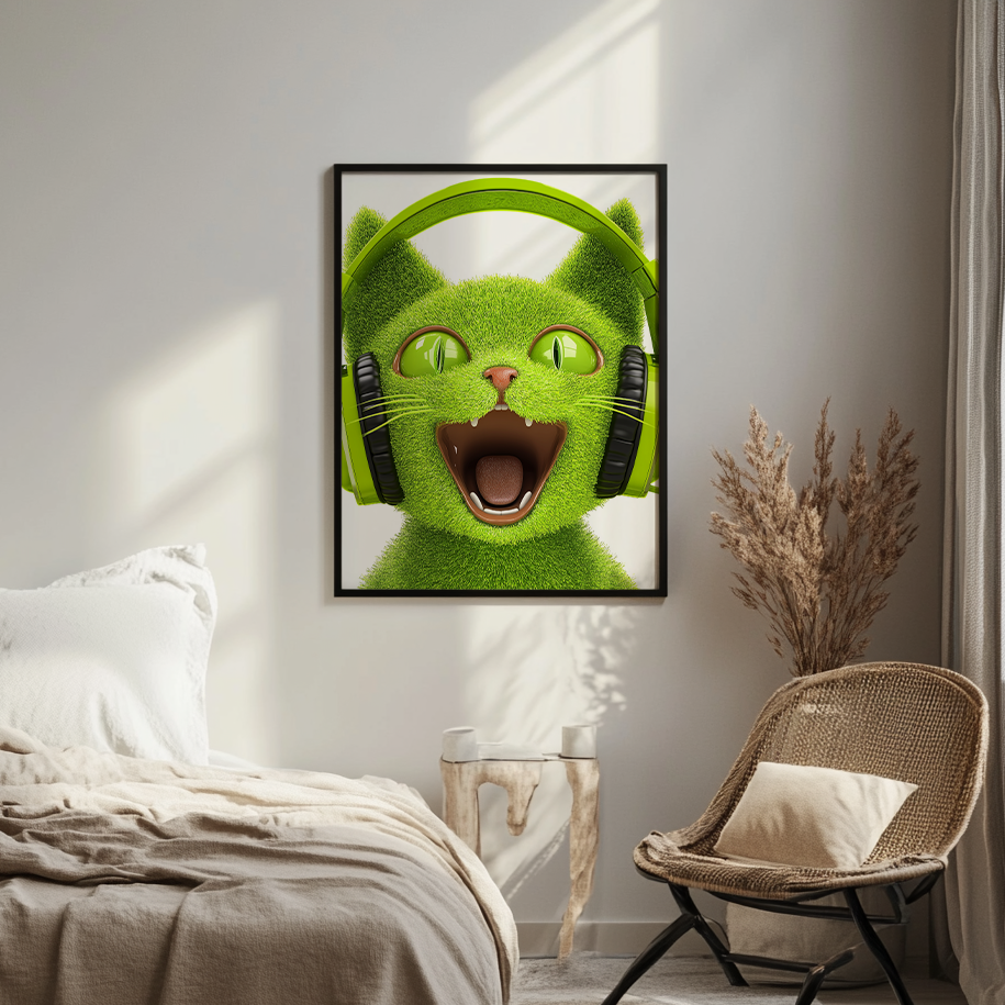 Canvas painting Green Cat with Headphones