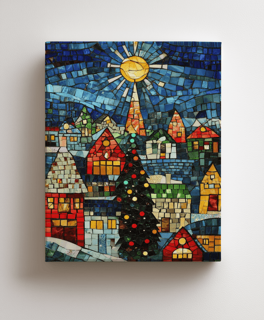 Christmas village canvas painting